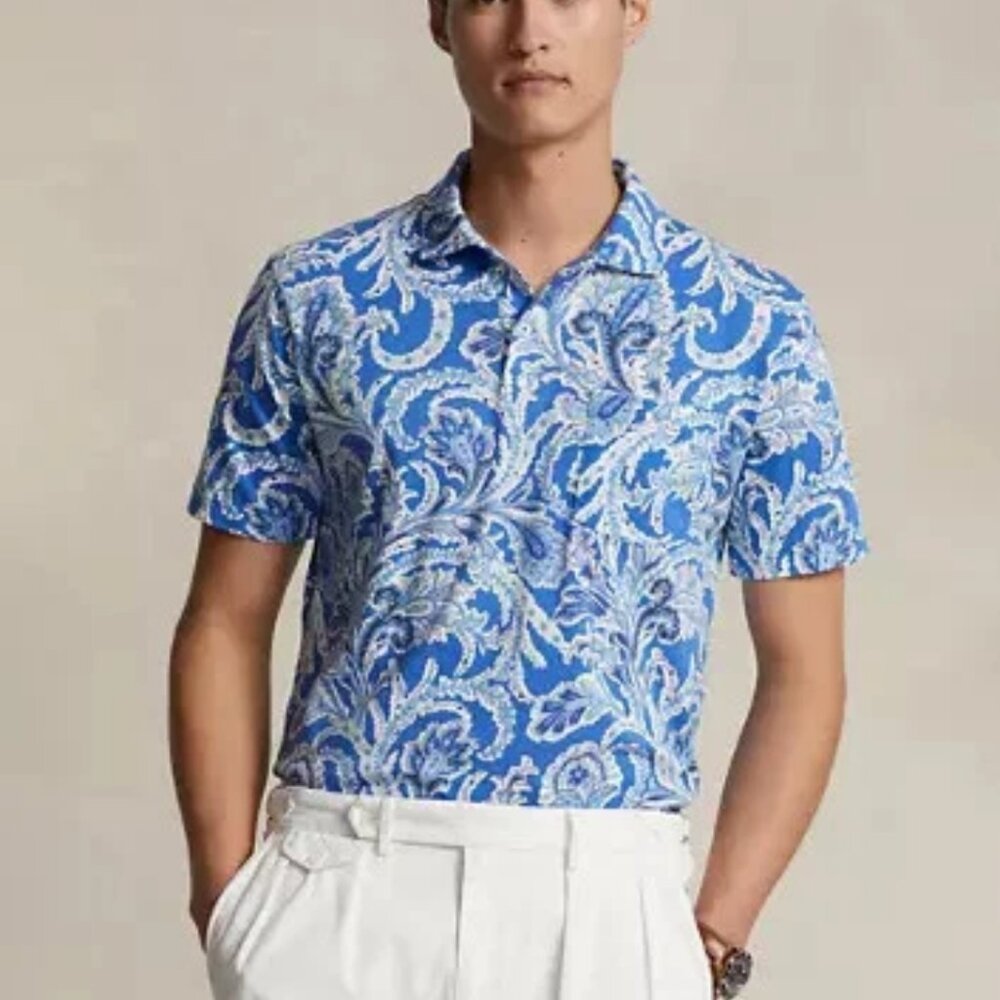 POLO RALPH LAUREN Men's Paisley Print Blue White Cotton Polo Shirt Small New